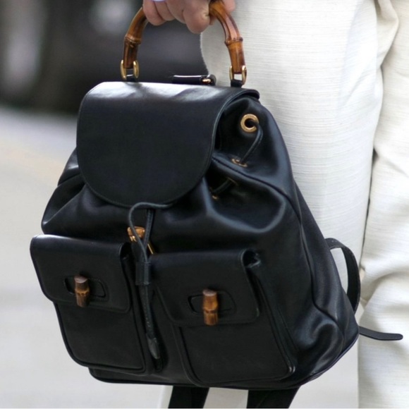 GUCCI by Tom Ford navy blue top Bamboo handle backpack suede Nubuck vintage 90s - Picture 14 of 16